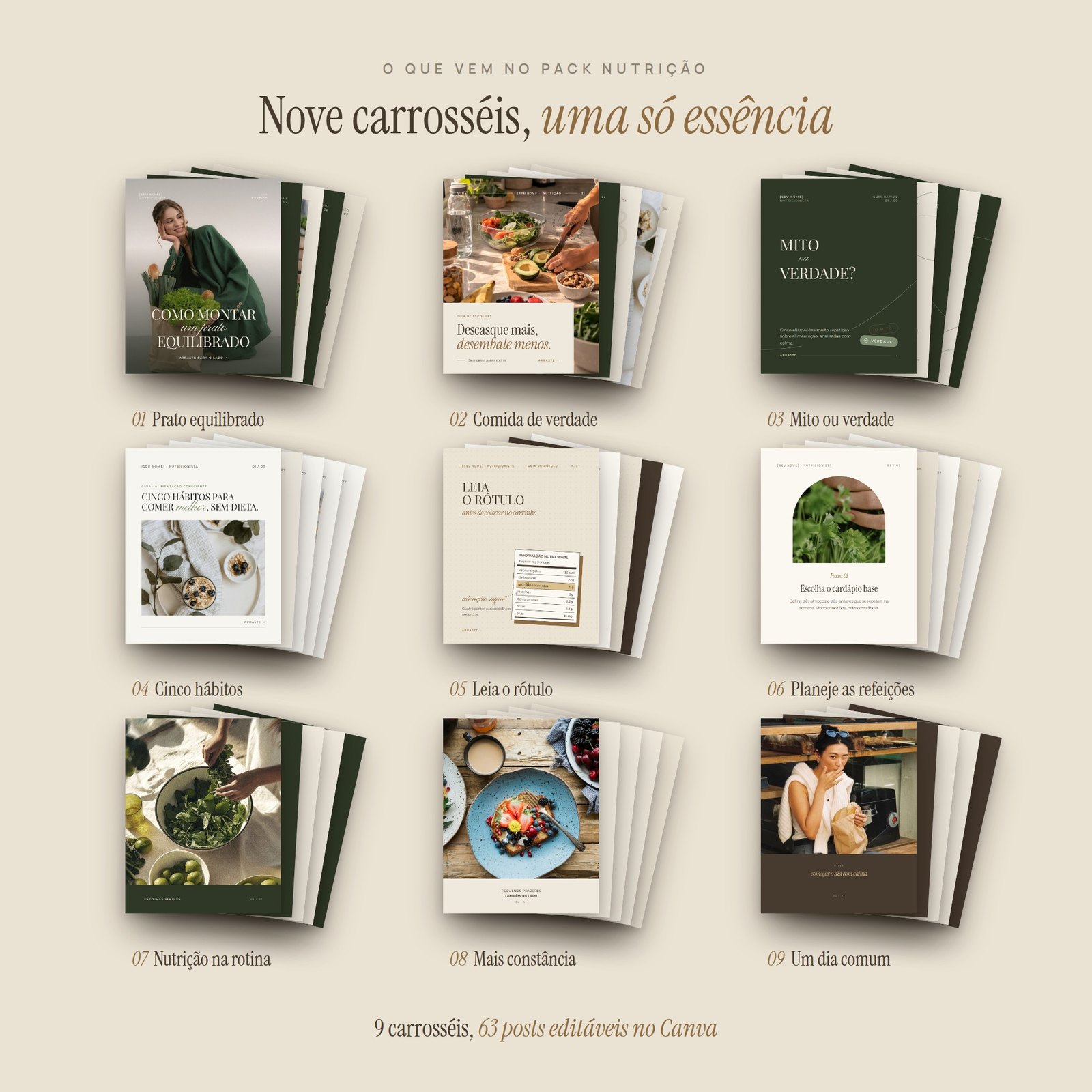 Os carrosséis do Pack Nutrição abertos em leque